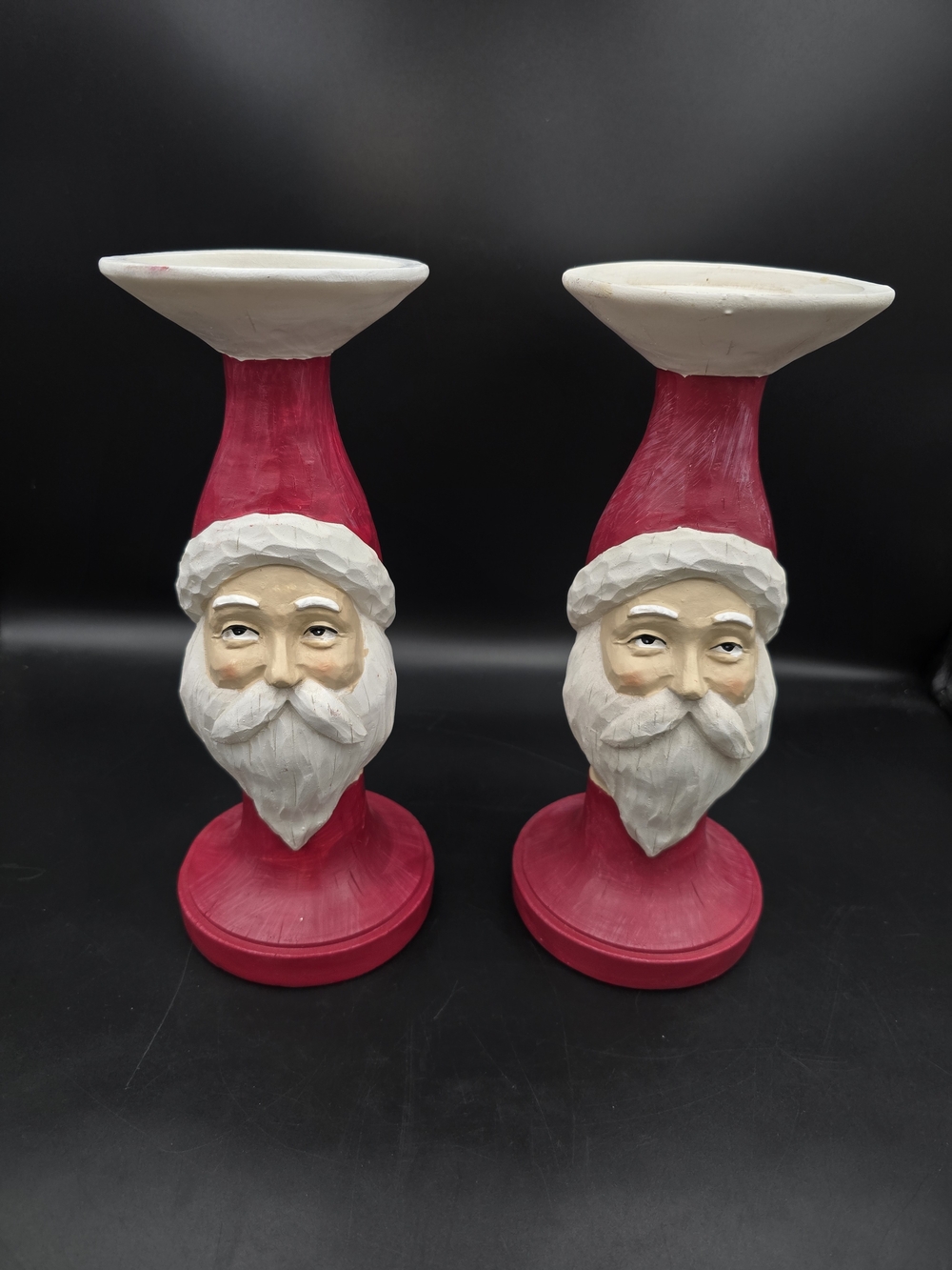 Holiday Time Santa Head Candle Holders - Red & White